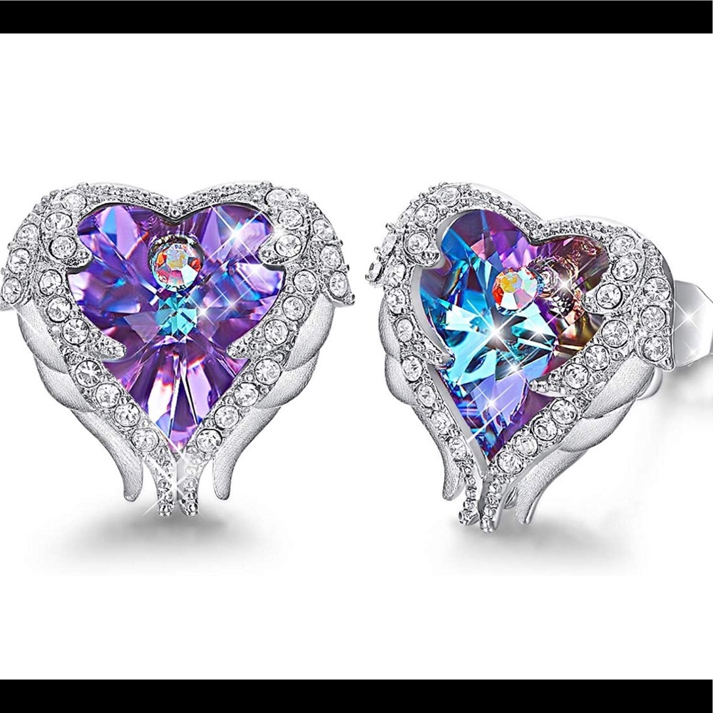 Silver Plated Heart Diamond Earrings